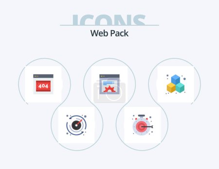Téléchargez les illustrations : Pack Web Icône plate Pack 5 Icône Design. . cube. Erreur http. boîte. web - en licence libre de droit