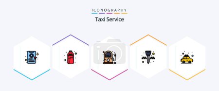 Téléchargez les illustrations : Taxi Service 25 FilledLine icon pack including rent. taxi. gasoline. car. key chain - en licence libre de droit