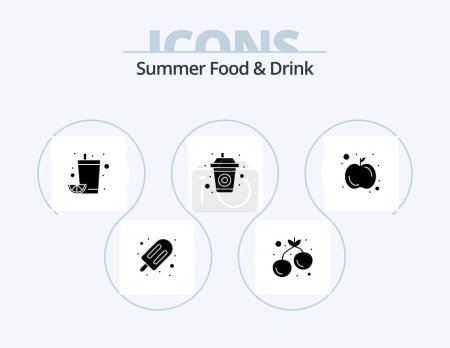 Téléchargez les illustrations : Summer Food and Drink Glyph Icon Pack 5 Icon Design. fruit. summer. drink. juice. beverage - en licence libre de droit