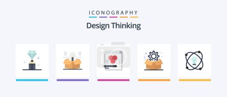 Illustration for Design Thinking Flat 5 Icon Pack Including cog. paper. bulb. pen. card. Creative Icons Design - Royalty Free Image