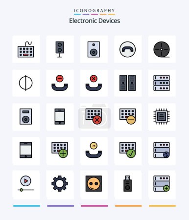 Illustration for Creative Devices 25 Line FIlled icon pack  Such As antialiasing. gadgets. speaker. film. hang up - Royalty Free Image