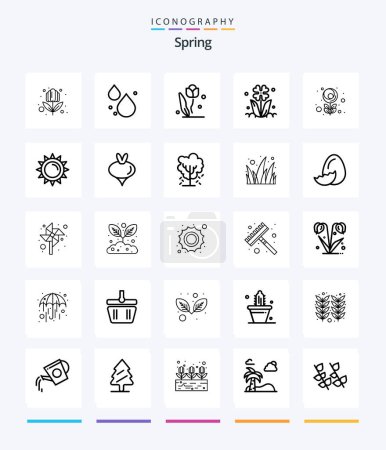 Téléchargez les illustrations : Pack d'icônes Creative Spring 25 OutLine comme le printemps. luminosité. fleur. Soleil. macro - en licence libre de droit