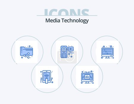 Téléchargez les illustrations : Technologie des médias Blue Icon Pack 5 Icon Design. film. vidéo. Icd. Un film. dossier - en licence libre de droit