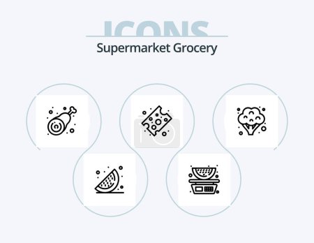Illustration for Grocery Line Icon Pack 5 Icon Design. guava. avocado. chicken. piece of cheese. cheese - Royalty Free Image