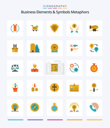 Téléchargez les illustrations : Creative Business Elements And Symbols Metaphors 25 Flat icon pack  Such As air. money. store. finance insurance. protect - en licence libre de droit