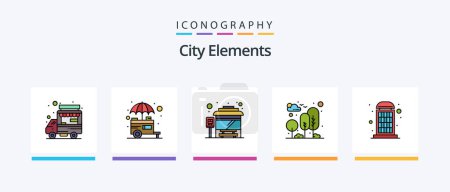 Téléchargez les illustrations : City Elements Line Filled 5 Icon Pack Including electric. traffic lights. store. traffic. ad. Creative Icons Design - en licence libre de droit