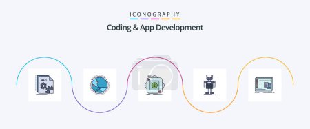 Ilustración de Coding And App Development Line Filled Flat 5 Icon Pack Including artificial. robot. internet. mobile. app - Imagen libre de derechos
