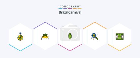 Téléchargez les illustrations : Brésil Carnaval 25 FilledLine icône pack y compris écrire. Plume. costume. célébration. brésilien - en licence libre de droit