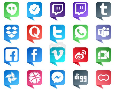Téléchargez les illustrations : Chat Bubble style Social Media Icons 20 pack such as weibo. vimeo. tweet and facebook icons. High quality and minimalist - en licence libre de droit