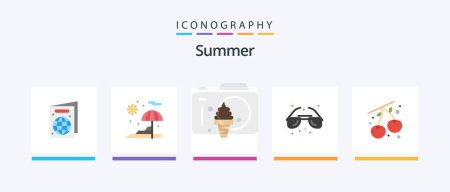 Téléchargez les illustrations : Plat d'été Pack de 5 icônes incluant nourriture % d. berry. la nourriture. lunettes de soleil. lunettes. Icônes créatives Design - en licence libre de droit