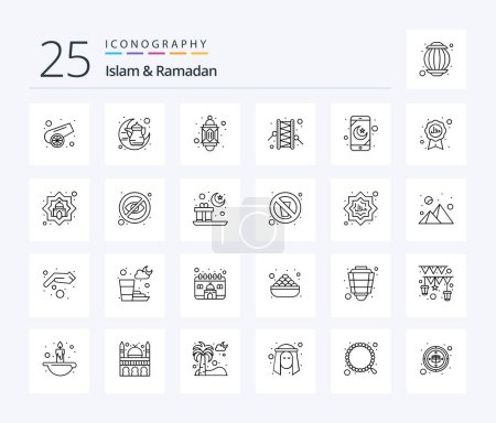 Ilustración de Islam And Ramadan 25 Line icon pack including mobile application. drummer. light. ramadan. bedug - Imagen libre de derechos
