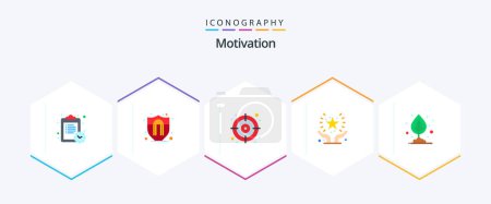 Illustration for Motivation 25 Flat icon pack including leaf. plant. target. growth. hands support - Royalty Free Image