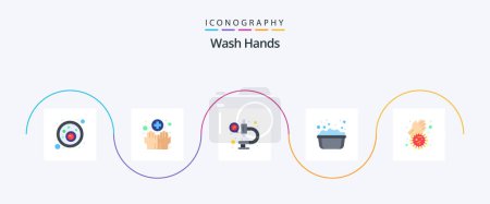 Illustration for Wash Hands Flat 5 Icon Pack Including dirty hands. soapy water. coronavirus. soap basin. basin - Royalty Free Image