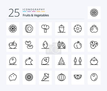 Illustration for Fruits & Vegetables 25 Line icon pack including fruits. farmer. fruits. acorn. organic - Royalty Free Image