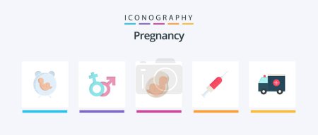 Téléchargez les illustrations : Pregnancy Flat 5 Icon Pack Including . obstetrics. mars. pregnant. baby. Creative Icons Design - en licence libre de droit