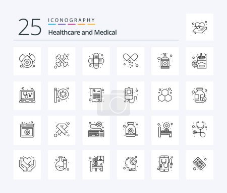 Illustration for Medical 25 Line icon pack including forbidden. wash. injury. soap. open capsule - Royalty Free Image