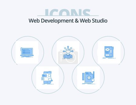 Téléchargez les illustrations : Développement Web et Web Studio Blue Icon Pack 5 Icon Design. options. conversion. rétroaction. script. ordinateur - en licence libre de droit