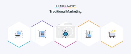 Illustration for Traditional Marketing 25 Flat icon pack including product. cart. networking. box. cover - Royalty Free Image