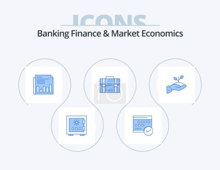 Illustration for Banking Finance And Market Economics Blue Icon Pack 5 Icon Design. market. business. approved. newspaper. plan - Royalty Free Image