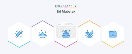 Illustration for Eid Mubarak 25 Blue icon pack including islam. holy. islamic. quran. decoration - Royalty Free Image