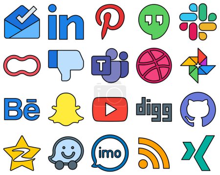 Illustration for 20 Unique Line Filled Social Media Icons such as youtube. behance. women and google photo Unique and professional - Royalty Free Image