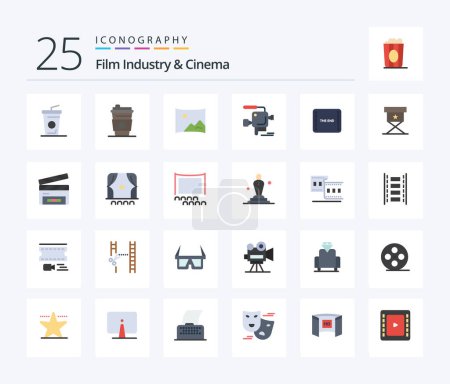 Ilustración de Cenima 25 Flat Color paquete de iconos incluyendo director. silla. cine. Escena. película - Imagen libre de derechos