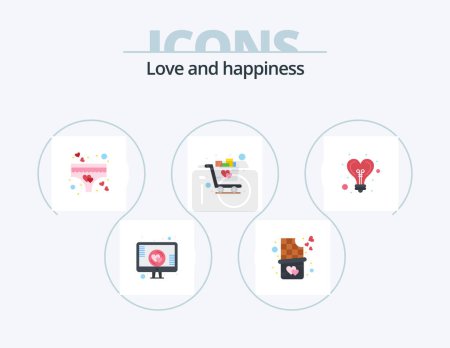 Téléchargez les illustrations : Love Flat Icon Pack 5 Icône Design. lumière. ampoule. amour. Chariot. amour - en licence libre de droit