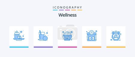 Illustration for Wellness Blue 5 Icon Pack Including heart. weight. food. weighing. machine. Creative Icons Design - Royalty Free Image