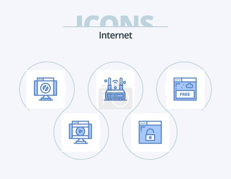 Ilustración de Internet Blue Icon Pack 5 Icon Design. inalámbrico. tecnología. Seguro. router. Detente. - Imagen libre de derechos
