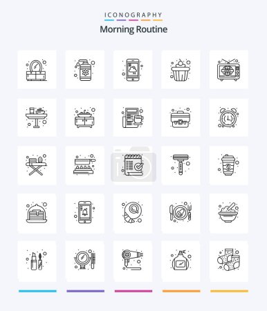 Illustration for Creative Morning Routine 25 OutLine icon pack  Such As tv. news. mobile. food. cake - Royalty Free Image