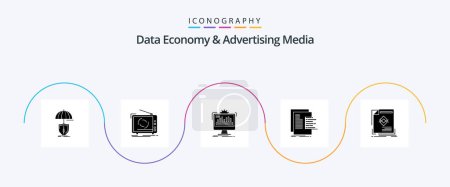 Téléchargez les illustrations : Data Economy And Advertising Media Glyph 5 Icon Pack Including graph. chart. television. processing. monitor - en licence libre de droit