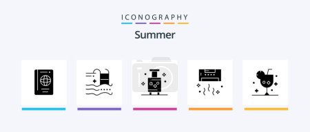 Téléchargez les illustrations : Summer Glyph 5 Icon Pack Including cool. air. swimming. travel. suitcase. Creative Icons Design - en licence libre de droit