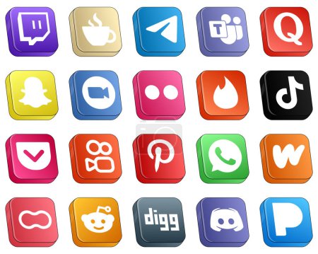 Ilustración de 20 High Quality Isometric 3D Social Media Icons such as yahoo. meeting and zoom icons. Professional and high-definition - Imagen libre de derechos
