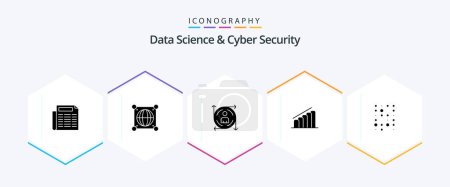 Illustration for Data Science And Cyber Security 25 Glyph icon pack including instructure data. unstructure. predication. analysis. progress - Royalty Free Image