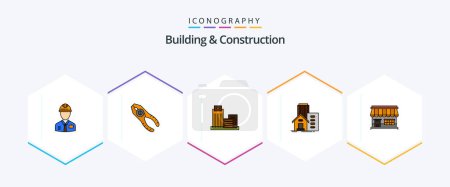 Illustration for Building And Construction 25 FilledLine icon pack including online. office. tongs. appartment. estate - Royalty Free Image