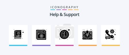 Téléchargez les illustrations : Help And Support Glyph 5 Icon Pack Including call. support. setting. help. information. Creative Icons Design - en licence libre de droit