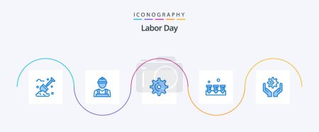 Illustration for Labor Day Blue 5 Icon Pack Including cog. hardware. wheel. equipment. screw - Royalty Free Image