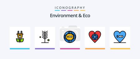 Téléchargez les illustrations : Milieu Et Ligne Eco Rempli Pack de 5 Icônes Y compris feuille. eco. lumière. la terre. environnement. Icônes créatives Design - en licence libre de droit