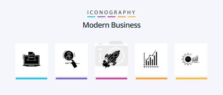 Téléchargez les illustrations : Modern Business Glyph 5 Icon Pack Including launch. business. employee. startup. resources. Creative Icons Design - en licence libre de droit