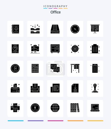 Ilustración de Creative Office 25 Glyph Solid Black icon pack  Such As tablet. radio. compass. office. chart - Imagen libre de derechos