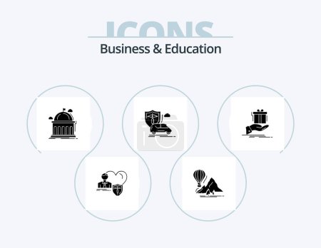 Ilustración de Business And Education Glyph Icon Pack 5 Icon Design. insurance. car. camping. university. education - Imagen libre de derechos