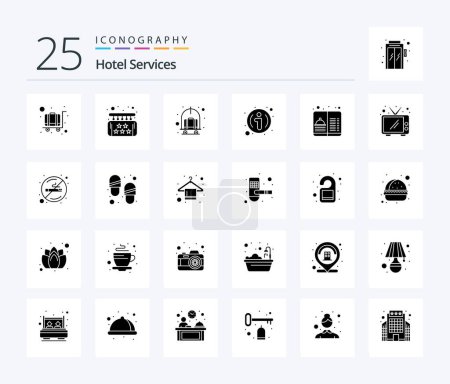 Téléchargez les illustrations : Hotel Services 25 Solid Glyph icon pack including hotel. information. service. hotel. trolley - en licence libre de droit