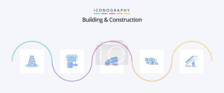 Téléchargez les illustrations : Building And Construction Blue 5 Icon Pack Including wall. firewall. color. roller. construction - en licence libre de droit