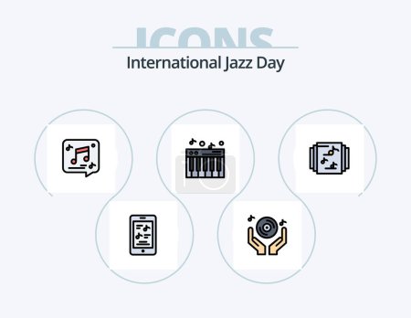 Téléchargez les illustrations : International Jazz Day Line Filled Icon Pack 5 Icon Design. microphone . phone. rock and roll. music - en licence libre de droit