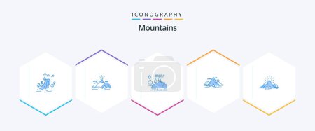Ilustración de Montañas 25 Paquete icono azul incluyendo paisaje. naturaleza. Montaña. Lluvia. naturaleza - Imagen libre de derechos
