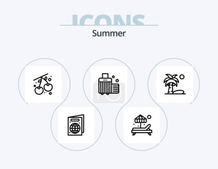 Téléchargez les illustrations : Summer Line Icon Pack 5 Icône Design. . vente. Cerise. réduction. plante - en licence libre de droit