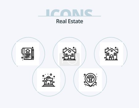 Téléchargez les illustrations : Real Estate Line Icon Pack 5 Icon Design. estate. property. house. keys. authority - en licence libre de droit