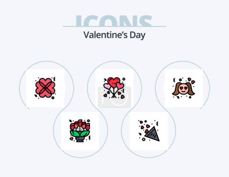 Ilustración de Día de San Valentín línea llena paquete de iconos 5 Diseño de iconos. Maleta. Amor. emojis. maletín. amor - Imagen libre de derechos