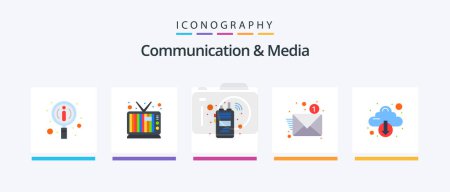 Ilustración de Comunicación y medios de comunicación plana 5 paquete de iconos incluyendo flecha. abajo. radio. nube. notificación. Diseño de iconos creativos - Imagen libre de derechos
