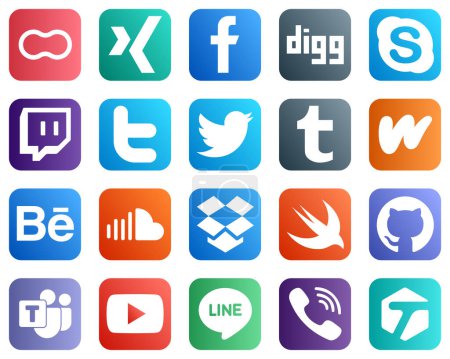 Téléchargez les illustrations : 20 icônes de médias sociaux pour vos conceptions telles que soundcloud. littérature. skype. wattpad et tweet icônes. Polyvalent et de haute qualité - en licence libre de droit